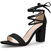 Allegra K Women's Strappy Heels Black Lace Up Chunky High Heels Sandal 7 M US