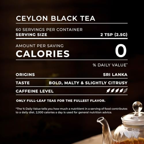GYA TEA CO CEYLON BLACK TEA LOOSE LEAF TEA – 5.29 OZ 70 CUPS HIGH CAFFEINE TEA CEYLON BLACK TEA – 100% PURE NATURAL LOOSE LEAF BLACK TEA LOOSE TEA – 0 CALORIES SUGAR-FREE FRUIT TEA LEAVES LOOSE LEAF