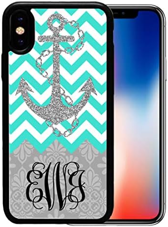 iPhone Xs MAX Case, Customized Monograms Zigzag Chevron Protective Snap On Cyan iPhone Xs MAX Case Cover by iFUOFF