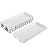 Rectangular Serving Platter Set, 12 Inch Large Serving Plates, Stackable Serving Tray for Wedding, Ceramic White Serving Platters for Entertaining, Dishwasher & Oven Safe, Gift for Housewarming (4PCS)