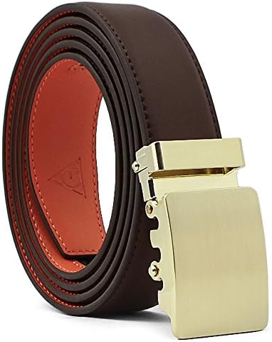 AOG DESIGN Two-Tone Leather Ratchet Belt Solid Buckle - Magnetic Edition (Gold (Short) - Brown/Orange)