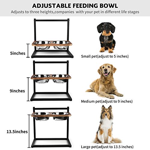 Emfogo Dog Cat Bowls Raised Dog Bowl Stand Feeder Adjustable Elevated 3 Heights5in 9in 13in with Stainless Steel Food… - Image 3