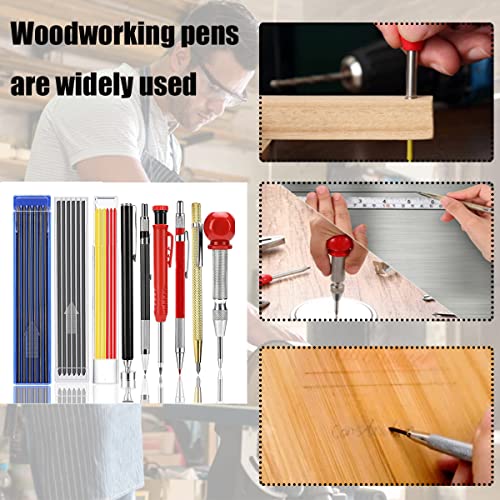 9 Pack Mechanical Carpenter Pencils Set with Automatic Center Punch