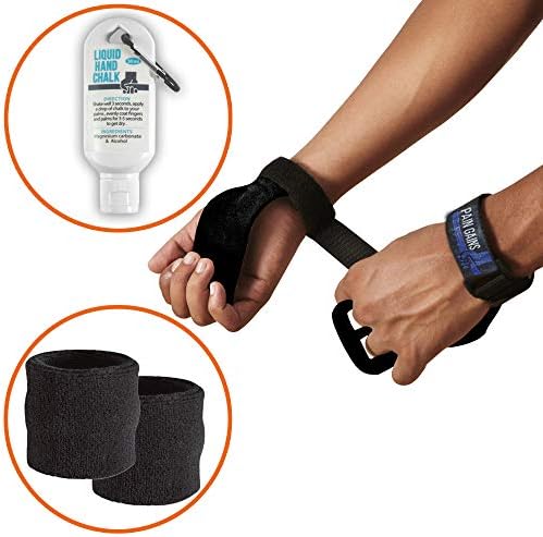 Gymnastics CrossFit Gym Hand Grip Workout Glove Kit with Gloves + Sweat Wristbands + Liquid Chalk comes with Wrist Support for Weightlifting Unisex