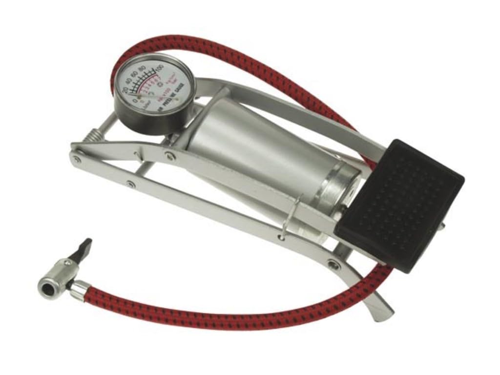 PEREL - AFP01 Foot Pump and Pressure Gauge, 6.9 Bar Maximum Pressure, 139899