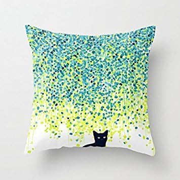 Decorative Square Pillow Case Cushion Cover 18X18 Inches Pillow Covers - Cat in the garden under willow tree Throw Pillow Case