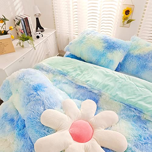 SUCSES Faux Fur Plush Shaggy Duvet Cover Set Full Size
