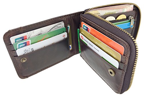 Admetus Men's Genuine Leather Bifold Zip-around Wallet with Elegant Gift Box