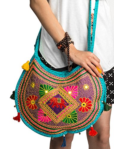 Hippie Sling Handmade Crossbody Bag Boho Chic Patchwork Embroidered Shoulder Purse Gypsy Blue