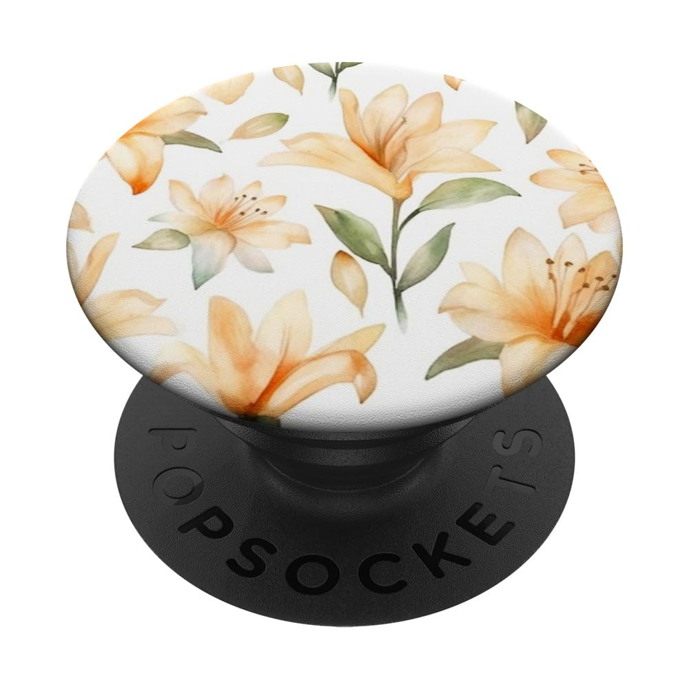 Lily Flower Floral Pattern Cute Peach Color Lilies PopSockets Swappable PopGrip