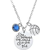 Personalized Basketball Necklace with Birthstone Charm, Girls Basketball Jewelry, Basketball She Believed She Could So She Did Charm Necklace, Girl Basketball Players