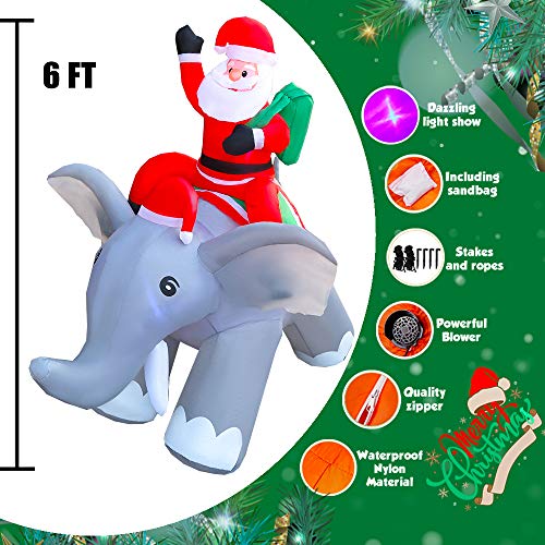 SEASONBLOW 6 Ft Inflatable Christmas Santa on Elephant Xmas Decoration