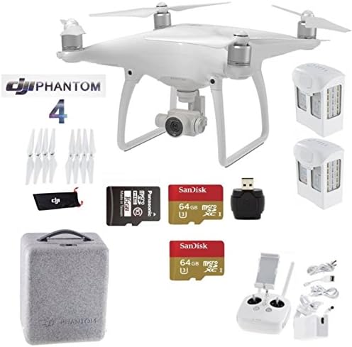 DJI Phantom 4 Starter Bundle - Includes 2 Intellegent In Flight Battery + 2 Extended Video 64GB Micro SD Memory Card