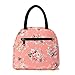 WONDERFUL FLOWER Reusable Lunch Bag, Lunch Tote for Women, Zip Lunch Box, Insulated Cooler Bag with Front Pocket (015 Peach)