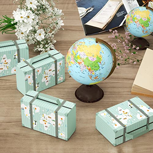 JOHOUSE Mini Suitcase Favor Box, 50PCS World Map Candy Boxes Wedding Candy Box with Tag and Burlap Twine for Wedding Party Bridal Shower