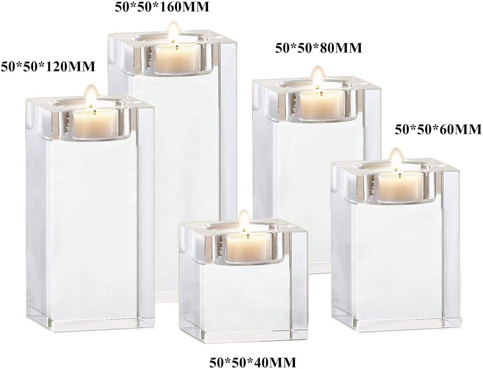 Odowalker Clear Crystal Candle Holders Tea Light Holders Candleholders Candlesticks Romantic Elegant Centerpieces Solid Square for Wedding and Anniversary Home Décor Candlelight (4pcs 2×2×1.6 inch): Home & Kitchen