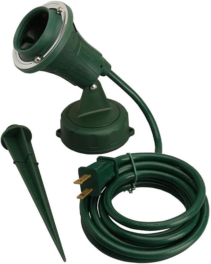 Woods Outdoor Floodlight Fixture With Stake (6-Feet cord, 120V, Green) - Floodlight Holder - 