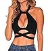 Shawhuwa Womens Sexy Crisscross Cut Out Halter Crop Top Clubwear S Black