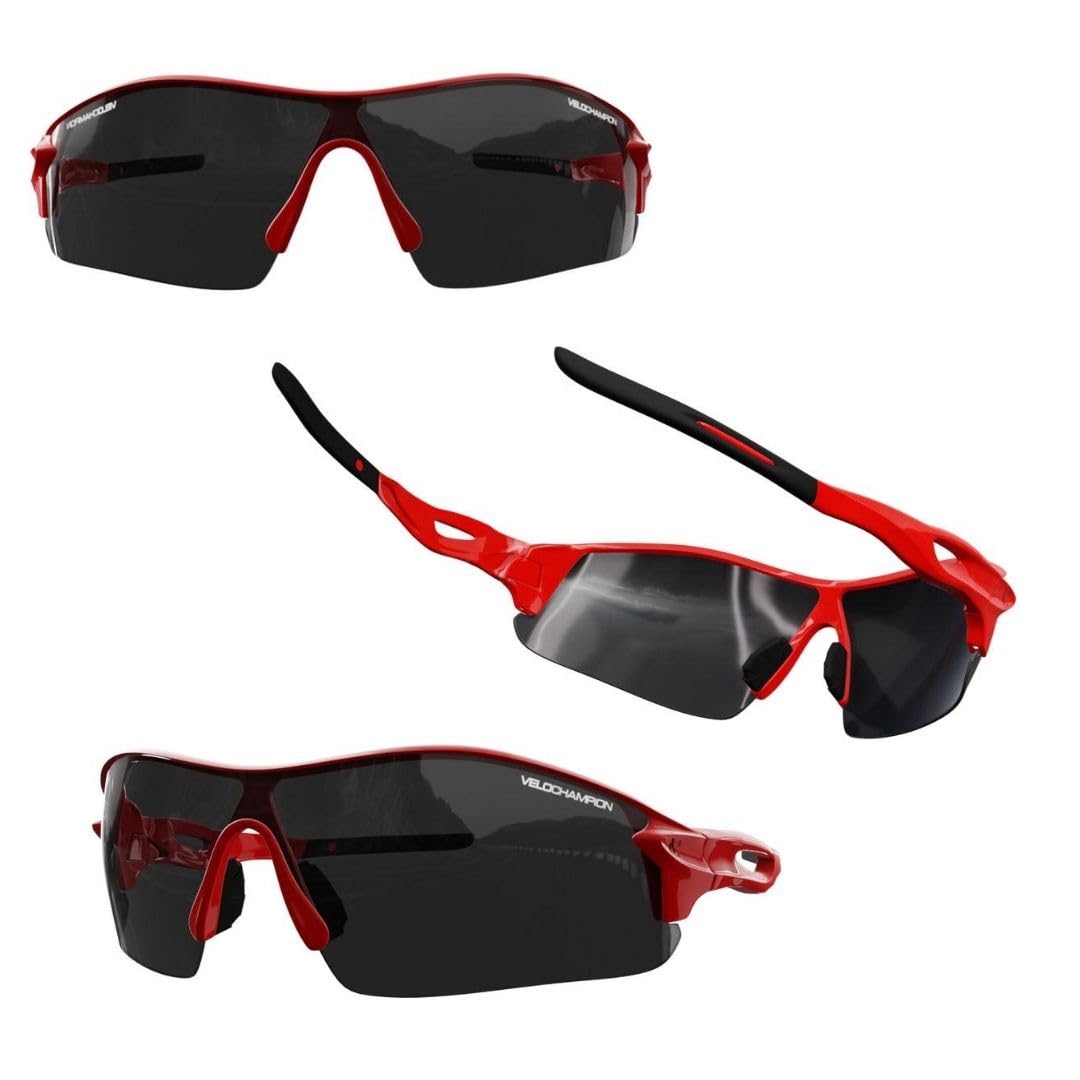 VeloChampion Kids Childrens Unisex Youth Sports Sunglasses with UV400 100% UV Protection Category 3 Protection- Red