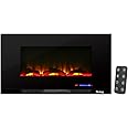 e-Flame USA Livingston 36-inch Wall Mount LED 3-D Electric Fireplace Stove with Timer and Remote - 3-D Log and Fire Effect