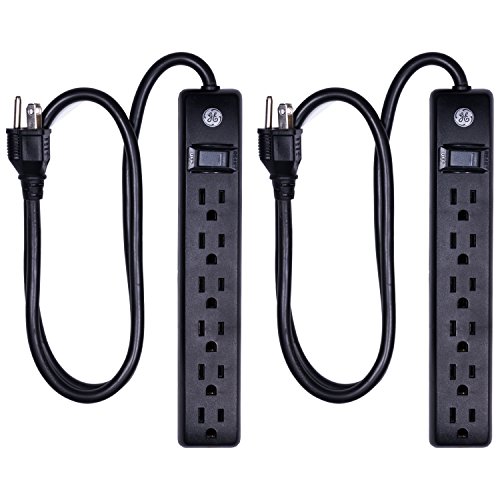 GE 6Outlet Surge Protector 2 Pack, 3 Ft Extension Cord, Power Strip