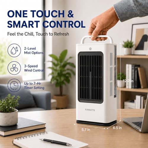 XAMATTS Portable Air Conditioners, 1700ml Evaporative Air Cooler with Remote, 120° Oscillating Mini Air Conditioner Portable with 3 Speeds & 1-7H Timer, Portable AC Unit for Bedroom Room Office Desk