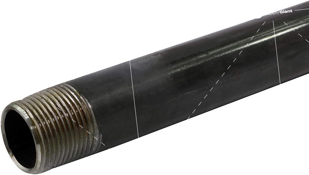 Supply Giant QDCM1218-5 1/2 Inch Threaded Half Inch Build DIY Vintage Furniture, Malleable Cast Iron Pipe Fittings, 1/2" x 18", Black, 5 Pack - - 