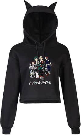 Aoliandatong My Hero Academia Friends Tie Dye Cat Ear Crop Top Hoodies Anime Sweatshirts Womens 