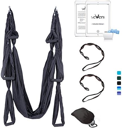 Seveni Yoga Swing /yoga hammock /Ceiling Anchors / Daisy Chains Beginner instruction Guide Included 400ibs(14colors) (black)