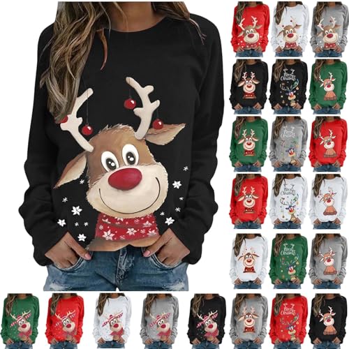 womens christmas jumpers,Christmas Jumpers for Women UK Xmas Autumn Winter Sweatshirts Ladies Tops Sweaters Trendy Fall Shirt Outfits Elegant Funny Fashion Hoodies Clothing Oversized,Black,L