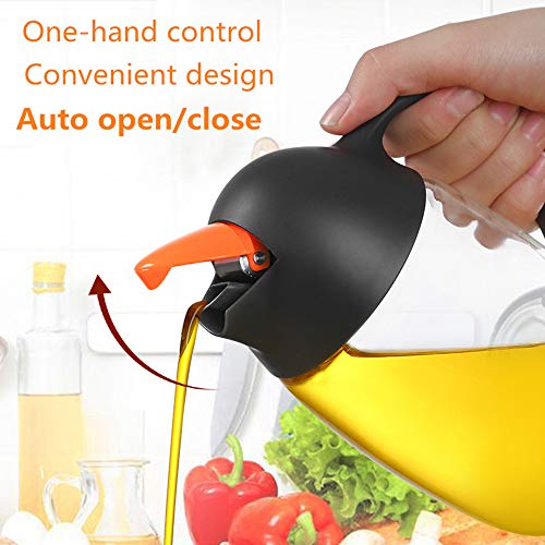 Olive Oil Dispenser Bottle with Automatic Cap 21oz Glass Oil and Vinegar Dispenser Bottle for Kitchen, No Drip Condiment Dispensing Cruet Container with Precise-Pour Spout Lovely Penguin Design