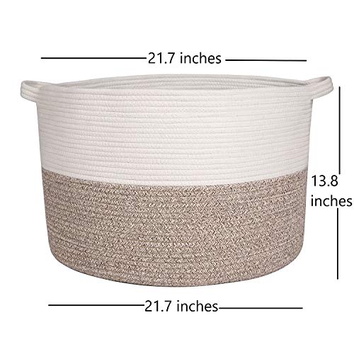 Bambiso XXXLarge 21.7" X 21.7" X 13.8" Cotton Rope Basket, Woven Baby Laundry Basket for Blankets with Handle, Kid Toy Bin, Throw Blankets and Clothes, Hamper or Floor Basket for Nursery - Thumbnail 3