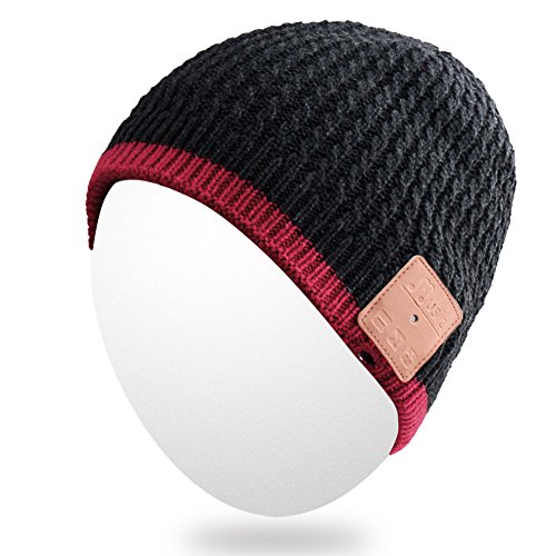 Qshell Winter Bluetooth Beanie Hat Warm Soft Knit Cap with Wireless Headphone Headset Earphone Stereo Speaker Microphone Hands Free for Outdoor Sport,Compatible with Iphone Android Cell Phones - Black