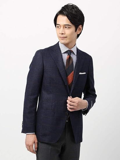 Amazon Co Jp ザ スーツカンパニー 秋冬 Blazer S Bank Com ウインドーペーン柄ジャケット Fabric By Reda ネイビー ブラウン Ya6 服 ファッション小物