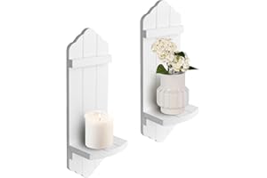 CEDARLUX Wall Candle Sconces Set of Two, Rustic White Wood Wall Candle Holder Decor, Farmhouse Wooden Candle Holder Wall Decorations for Fireplace, Hallway, Living Room, Bedroom