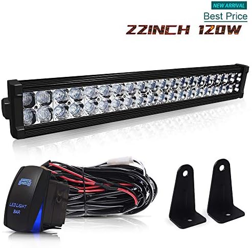 DOT 22" 24Inch 120W Led Light Bar Combo Grill Windshield Bumper Light Bar + 1x Rocker Switch + 1x Wiring Harness for Truck Jeep Wrangler Dodge Chevy RV Ford Polaris RZR Golf Cart ATV Truck Toyota