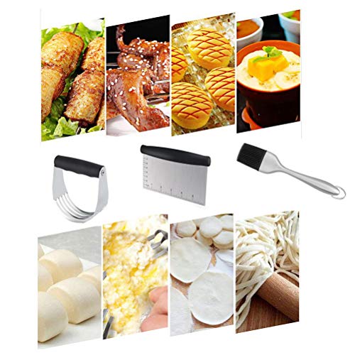 Color Scissor Pastry Cutter Set, Stainless Steel Dough Blender/Dough Scraper/Pastry Brush kit for Kitchen Baking Tools