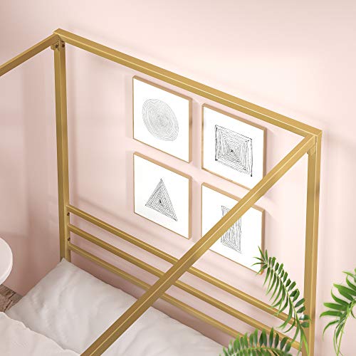 ZINUS Patricia Gold Metal Canopy Platform Bed Frame / Mattress