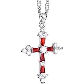RIZILIA Faith Cross Necklace for Women - Trapezoid Round Cut Multi Color Birthstone Options - 18K White Gold Plated CZ Pendant, 18"+2" Chain - Gift Boxed for Her, Mother Birthday Anniversary