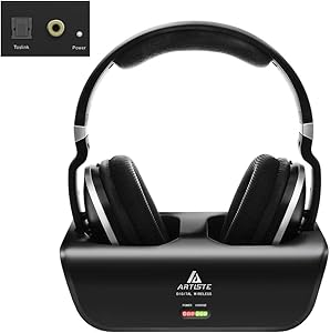 Wireless Headphones for TV Watching with Optical, ARTISTE ADH300 2.4GHz Digital Wireless TV Headphones, 100ft Distance Rechargeable for TV/PC/Phone (Black with Optical)