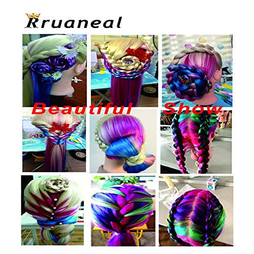 Cosmetology Mannequin Head Hair Styling 26-28inches Training Head Synthetic Fiber Manikin Head Doll Head with Clamp(Colorful)
