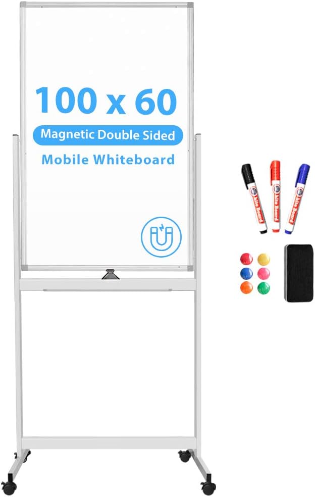 Mobile White Board, 100 x 60cm Double Sided Dry Erase Board
