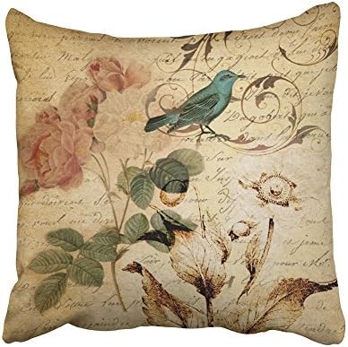 SandyHome Throw Pillow Covers Paris Pillowcase Custom Sofa Boho Rose Paris Scripts French Bird Botanical 16X16 Inches Home Decorative Cushion Pillow Cases