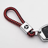 US85 for Mercedes-Benz Logo Emblem Key Chain Key Ring Metal Alloy BV Style Leather Gift Decoration Accessories AMG (Black & Red)