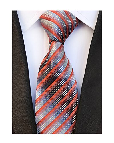 Men Stripes Orange Grey Silk Tie Jacquard Woven Gentlemen Necktie Boyfriend Gift