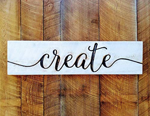 Large CREATE Sign 40”x10” Carved Horizontal-Cypress Lumber Rustic Distressed Shabby Style Americana