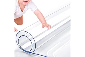 RostiKong 24 x 48 Inch Clear Plastic Transparent Tablecloth Protector Waterproof Office Desk Blotter Pad Vinyl Dining Room Table Protector for Wood Furniture Kitchen Coffee Garden Vanity End Table Mat