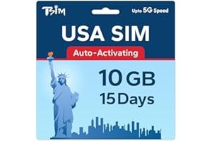 TSIM USA SIM Card 15 Day 10GB | High Coverage Multi-Operator 5G Network | Auto-Activating | Refillable Plan | Hotspot Allowed