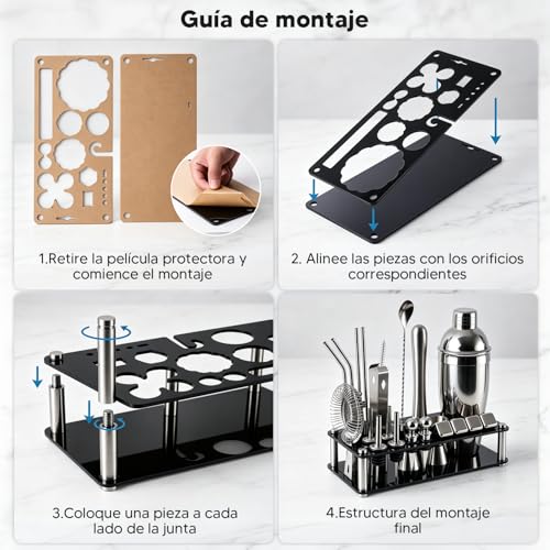 Garselay 25 Pcs Cocktail Bartender Kit,Shaker Cocktail de Acero Inoxidable de 750ml,Coctelera Kit con Soporte de Acrílico y Folleto de Recetas de Cóctel,Herramientas Profesionales de Kit de Bartender