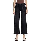 VERVET Women's Kris High-Rise Cuffed Cropped Baggy Wide Leg Jeans